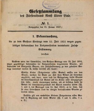 Gesetzsammlung für das Fürstenthum Reuß Älterer Linie. 1857