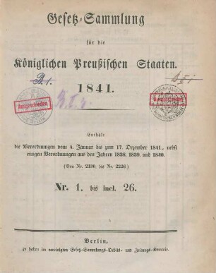 1841: Gesetzsammlung für die Königlich-Preußischen Staaten
