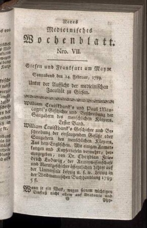 Nro. VII. Sonnabend den 14. Februar, 1789.