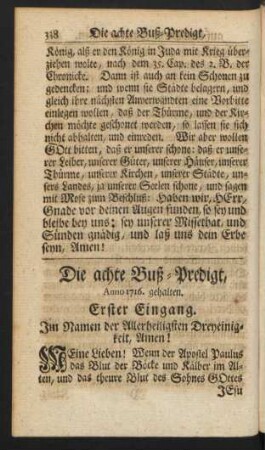 Die achte Buß-Predigt, Anno 1716. gehalten.