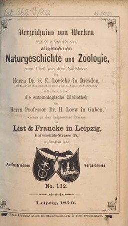 Lager-Verzeichnis. 132. 1879