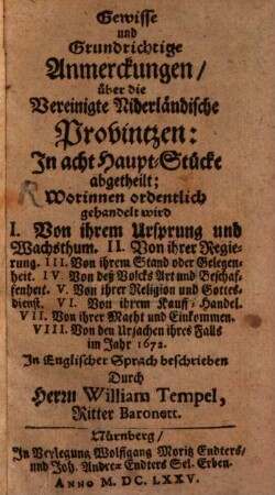 Gewisse Anmerkungen über die vereinigten Niderländischen Provintzen