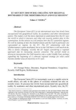EU security discourse : creating new regional boundaries in the Mediterranean and Gulf regions