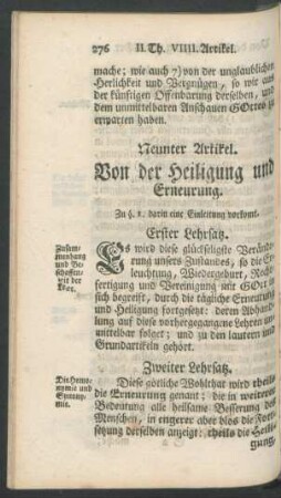 Neunter Artikel. Von der Heiligung und Erneurung
