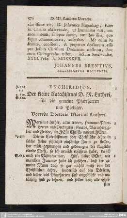 Enchiridion. Der kleine Catechismus D. M. Lutheri, für die gemeine Pfarrherren und Prediger
