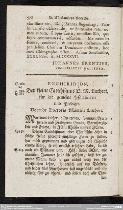 Enchiridion. Der kleine Catechismus D. M. Lutheri, für die gemeine Pfarrherren und Prediger