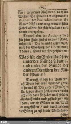 Was für ein Unterscheid sey, unter der Sünde Adams, und unter der Sünde der andern Menschen der Kinder Adams?