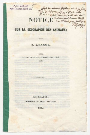 Notice sur la Géographie des Animaux