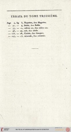 Errata du tome triosième