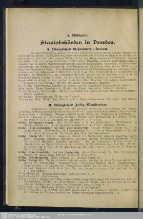 I. Behördenverzeichnis : I. Abschnitt. Staatsbehörden in Dresden