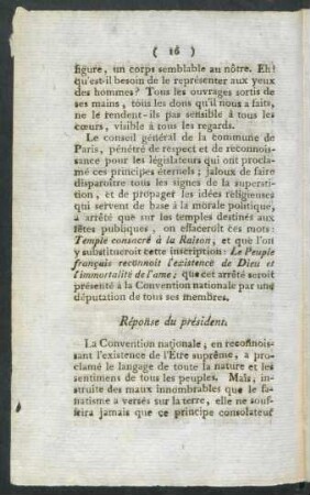 Réponse du président = Antwort des Präsidenten