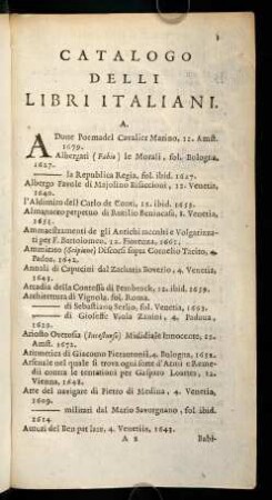 2-19, Catalogo Delli Libri Italiani.