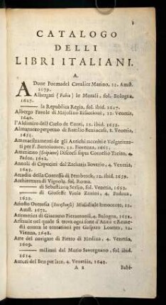 2-19, Catalogo Delli Libri Italiani.