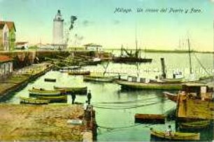 Ansicht von Hafen und Leuchtturm in Málaga