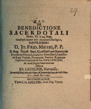 De benedictione sacerdotali Num. VI, 22