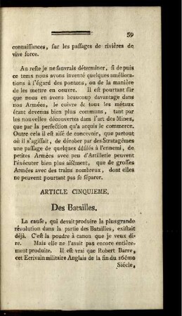 Article cinquieme. Des Batailles.