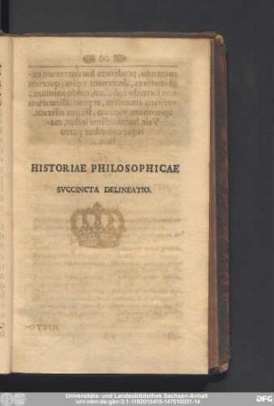 Historiae Philosophicae Succincta Delineatio.