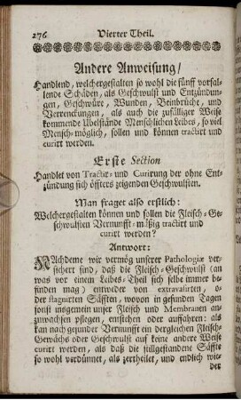 Erste Section. Handlet von Tractir - und Curirung der ohne Entzündung ...