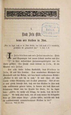 Nach Jesu Bild : Betrachtungen über das selige Leben der Umgestaltung in das Ebenbild des Sohnes Gottes. Aus dem Englischen