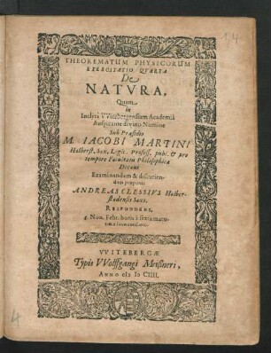Theorematum Physicorum Exercitatio Quarta De Natura