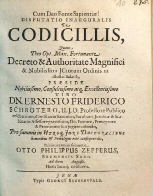 Disputatio Inauguralis De Codicillis