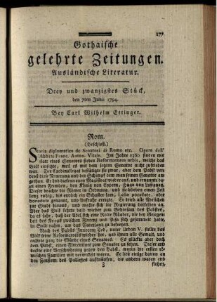 Drey und zwanzigstes Stück, den 7ten Junii 1794.