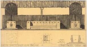 Kurplatz, Luzern: Ansicht und Schnitt der Bankanlage 1:10