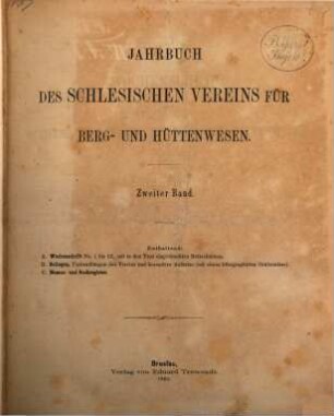 Jahrbuch des Schlesischen Vereins für Berg- und Hüttenwesen Breslau. 2, 2. 1860