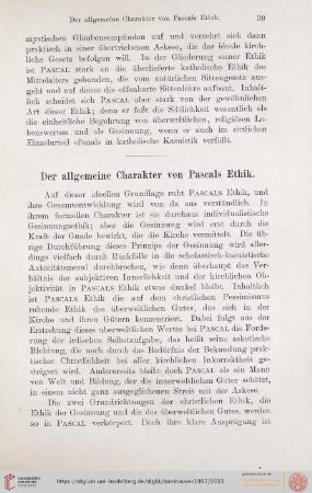 Der allgemeine Charakter von Pascals Ethik