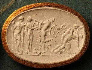 Bacchus (Dionysos), eine Muse, zwei Faune und Silenus (Daktyliothek, Supplement)