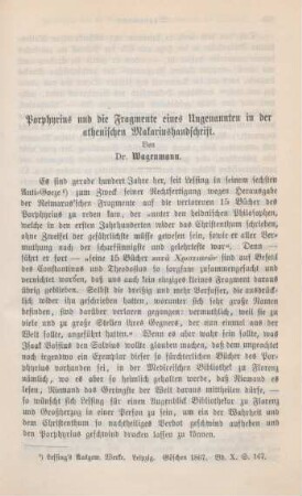 269-314 Porphyrius und die Fragmente eines Ungenannten in der athenischen Markariushandschrift