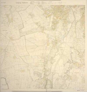 Plan von Leipzig-Südwest, 1:10 000, Lithographie, 1938 : Leipzig-Südwest. - 20. Aufl.. - 1:10 000. - Leipzig ; Berlin : Giesecke & Devrient , 1938. - 1 Kt. : zweifarb. ; 90 x 90 cm. - Mit Flurstücksnr.