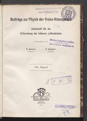 3.1910: Beiträge zur Physik der freien Atmosphäre : Zeitschr. für d. Erforschung d. höheren Luftschichten u. d. Strömungsersch. in d. Atmosphäre