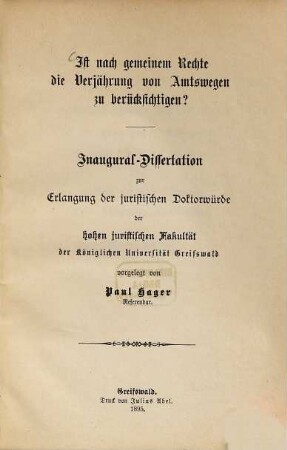 Ist nach gemeinem Rechte die Verjährung von Amtswegen zu berücksichtigen?