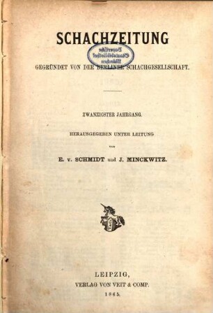 Schachzeitung. 20. 1865