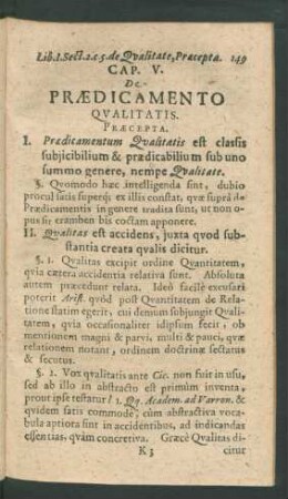 Cap. V. De Praedicamento Qualitatis.