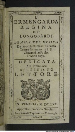 L' Ermengarda regina de' Longobardi