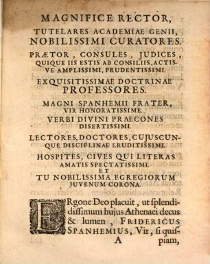 Laudatio funebris ... Frid. Spanhemii F. fil. theol. Prof. Primar.