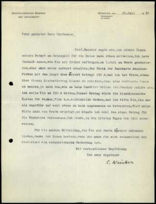 C. Weickert an G. Karo