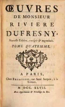Oeuvres De Monsieur Riviere Du Fresny. 4