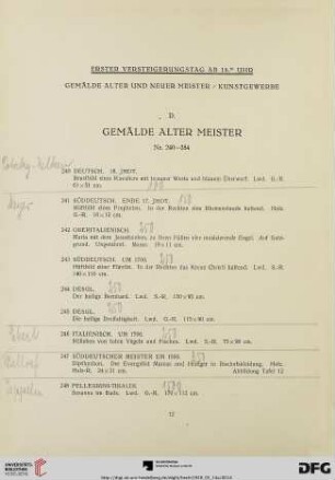 D. Gemälde Alter Meister (Nr. 240-284)