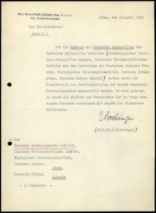 E. Boehringer an DAI Athen