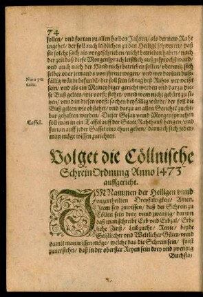 Volget die Cöllnische Schrein Ordnung Anno 1473 auffgericht.