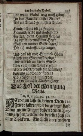 Das Fest der Reinigung Maria – Das Fest Michaelis