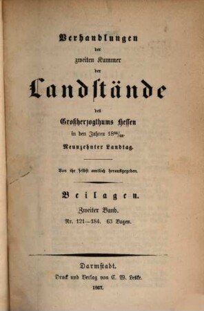 Verhandlungen der Zweiten Kammer der Landstände des Großherzogthums Hessen. Protokolle. 1866/68,[8] = 19. Landtag (1867)