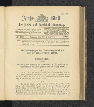No.233, Freitag, den 26. September 1919