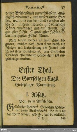 Erster Theil. Des Gottseligen Tags. Gottseliger Vormittag