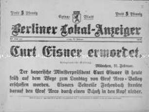 Extra-Blatt des "Berliner Lokal-Anzeiger" zur Ermordung von Kurt Eisner