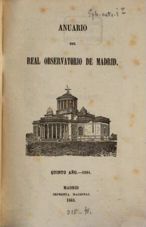 Anuario del Observatorio de Madrid : para ... 5. 1864