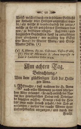 Am achten Tag. Betrachtung/ Von dem glückseeligen Tod der Heiligen Anna
